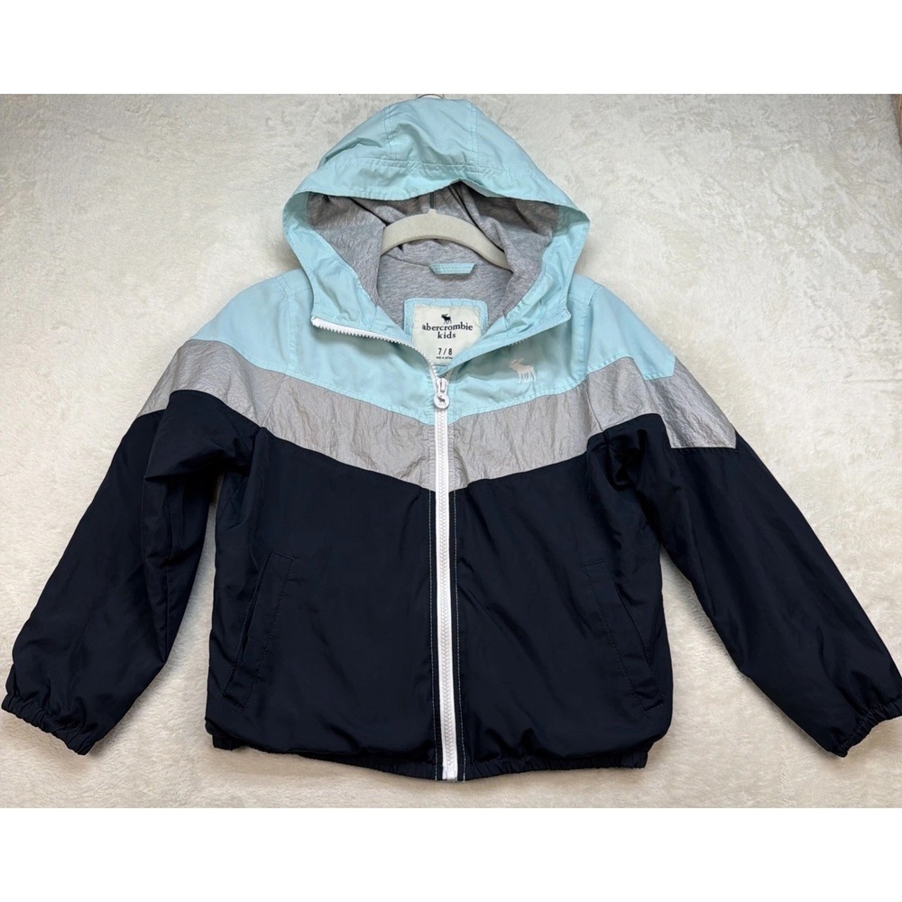 Abercrombie Kids‎ Hooded Windbreaker Jacket Colorblock Lightweight Girls 7 8